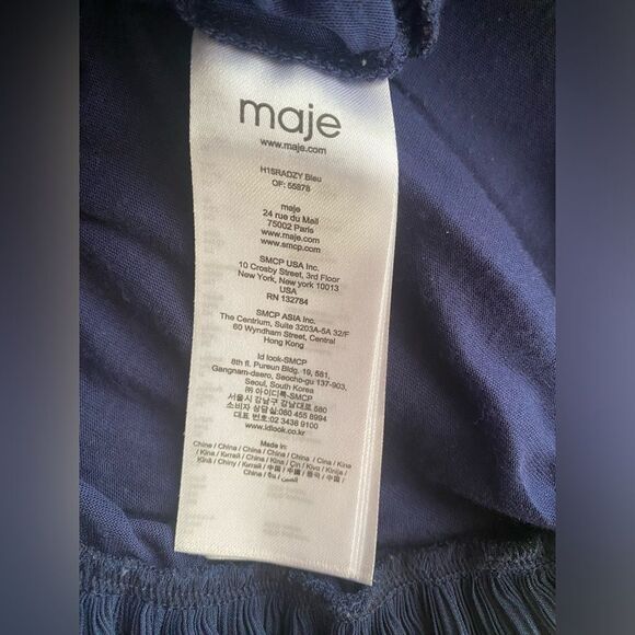 Maje Mini Dress Women Navy Size 2 Pleated Ruffle Tiered - Picture 8 of 13